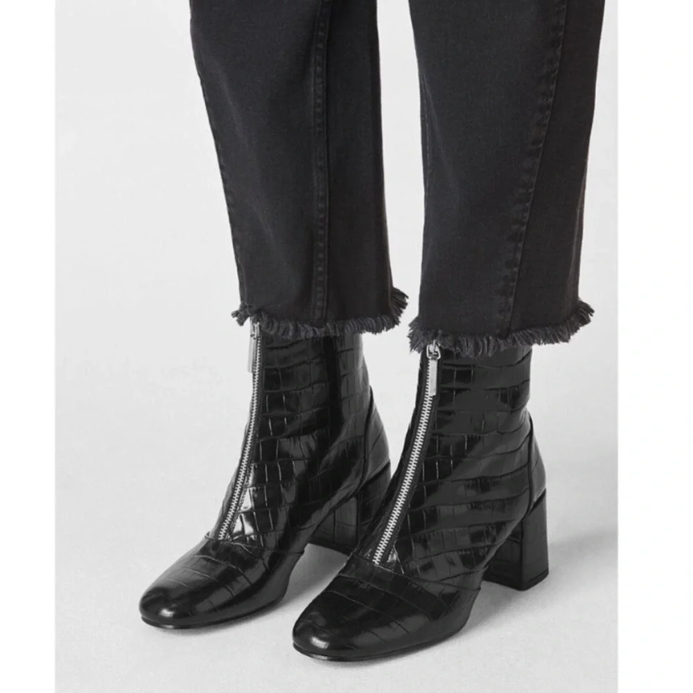 WHISTLES Rowan patent leather Croc booties zip up block heel - Picture 3 of 8